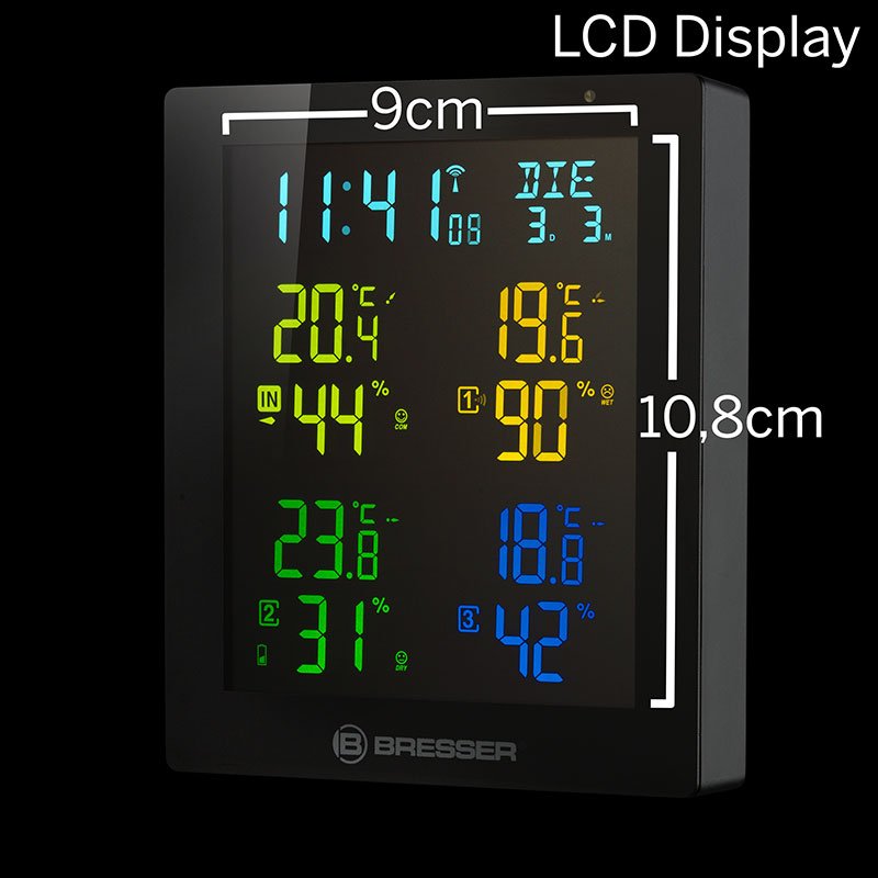 Bresser ClimaTemp Hygro Quadro Vejrstation m/3 sensor (sort)